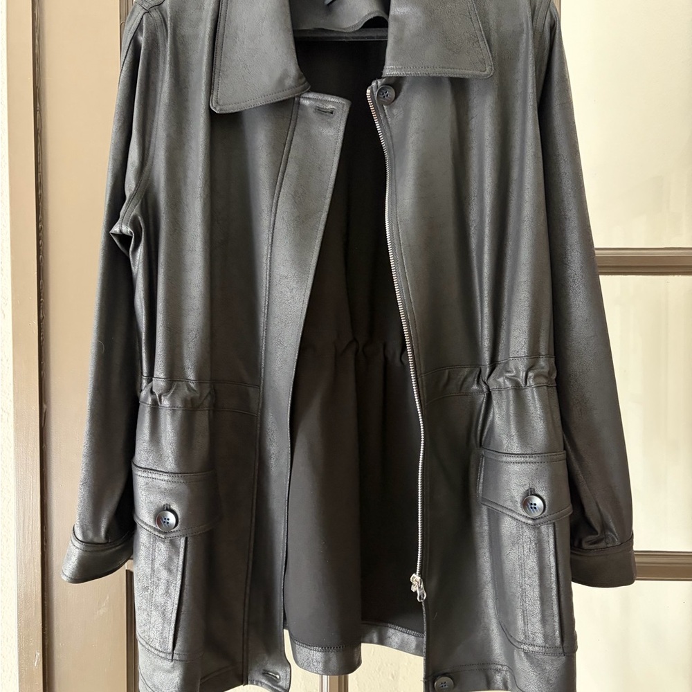 CLARA SUNWOO liquid leather drawstring waist utility jacket NWT